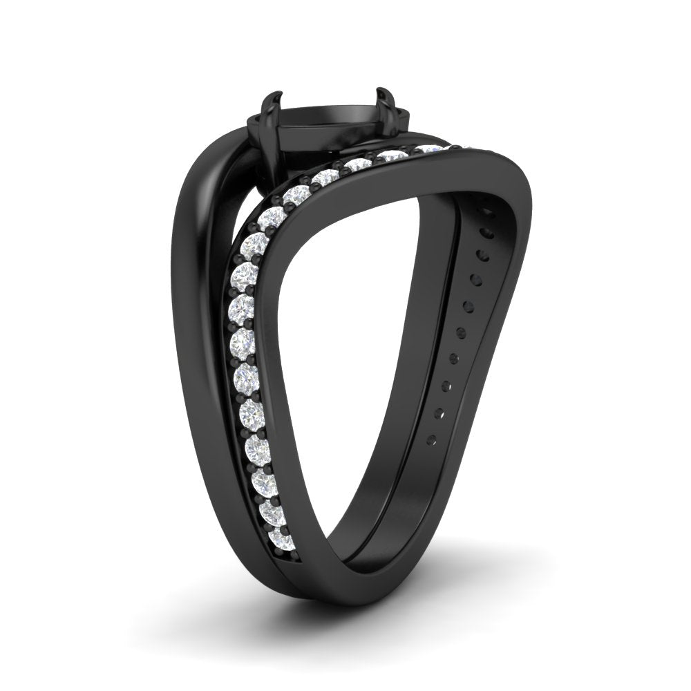 Swirl Semi Mount East West Wedding Ring Set