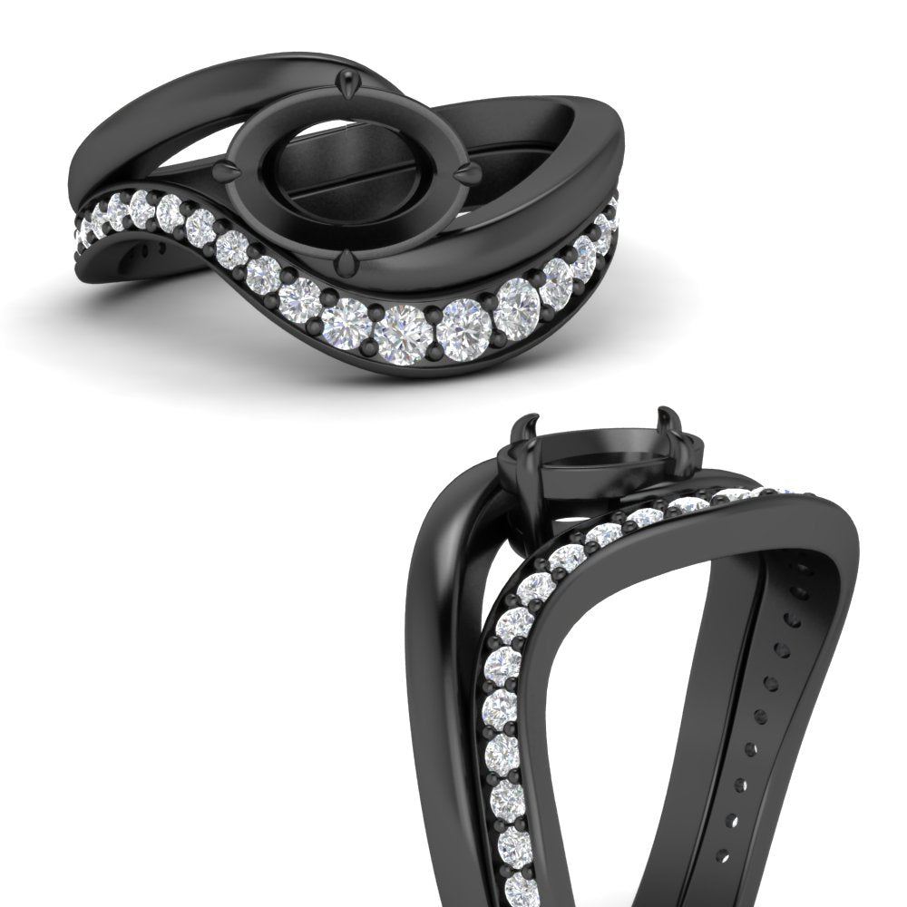 Swirl Semi Mount East West Wedding Ring Set