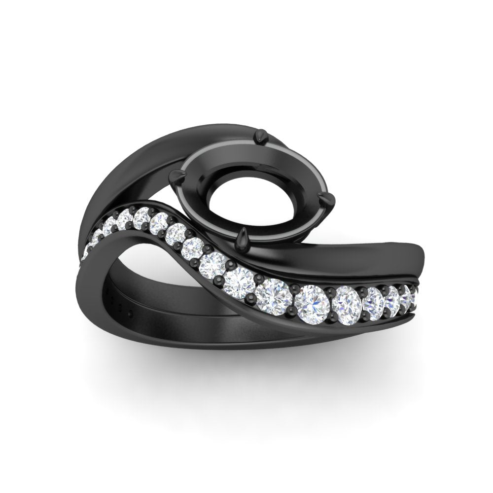 Swirl Semi Mount East West Wedding Ring Set