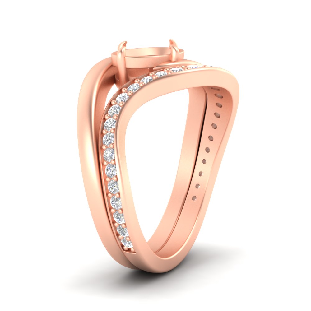 Swirl Semi Mount East West Wedding Ring Set