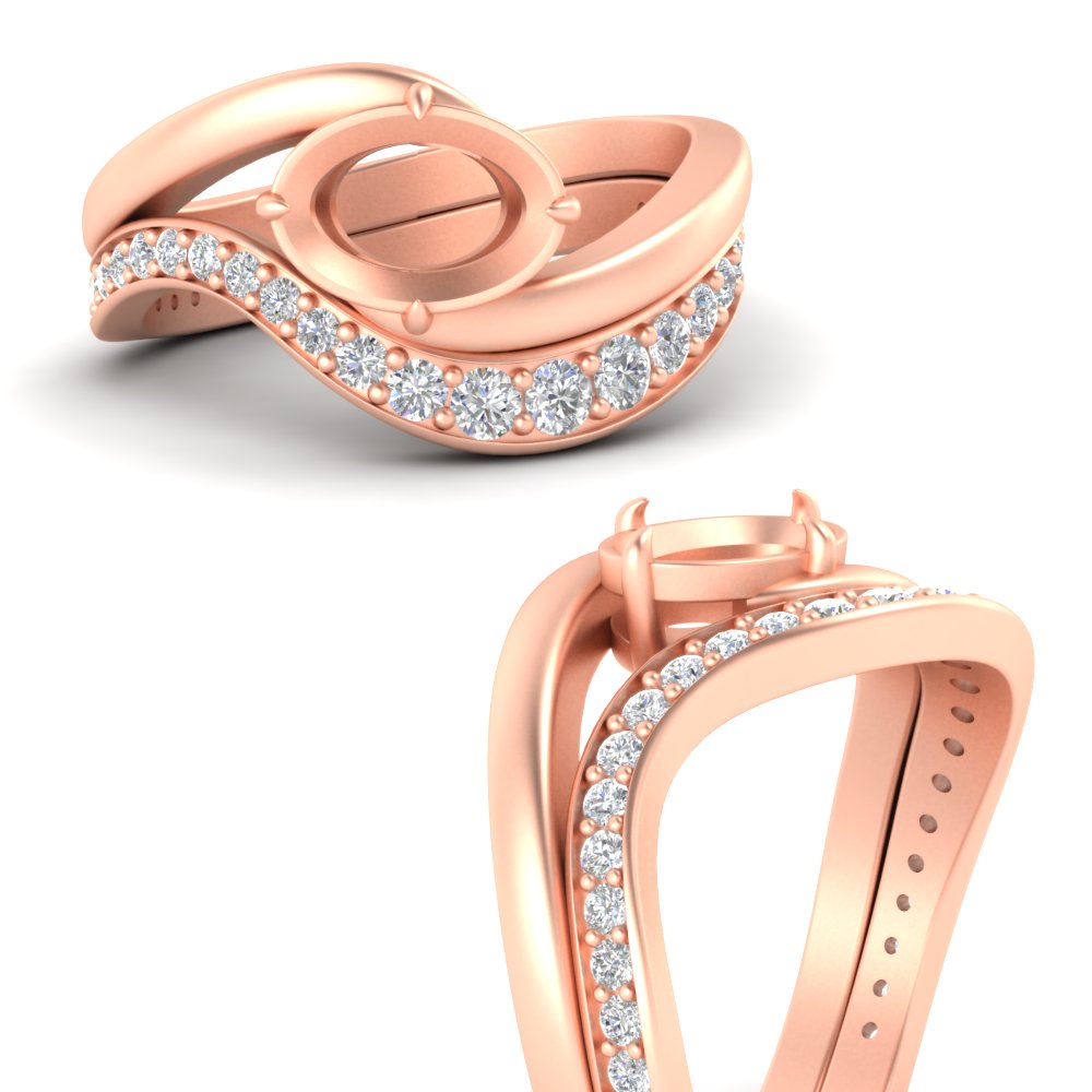 Swirl Semi Mount East West Wedding Ring Set