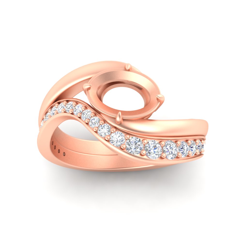 Swirl Semi Mount East West Wedding Ring Set