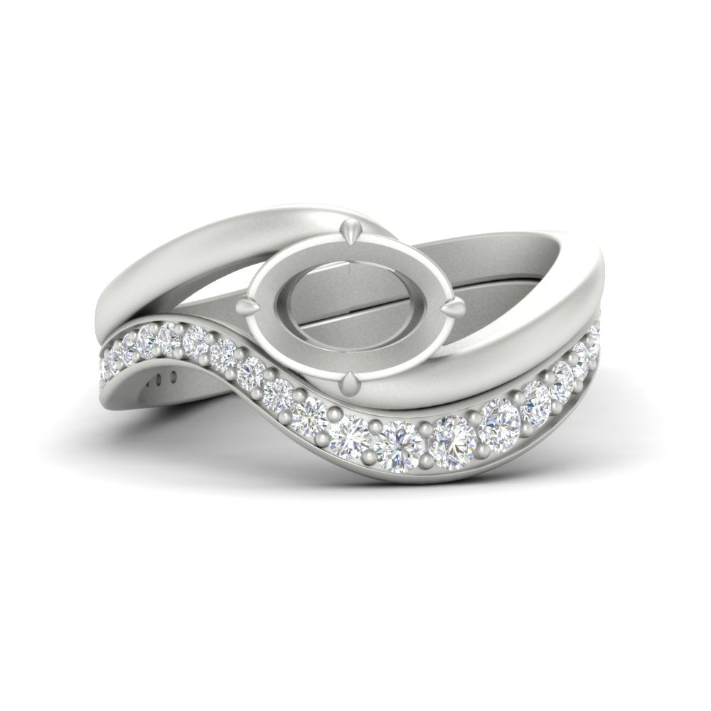 Swirl Semi Mount East West Wedding Ring Set