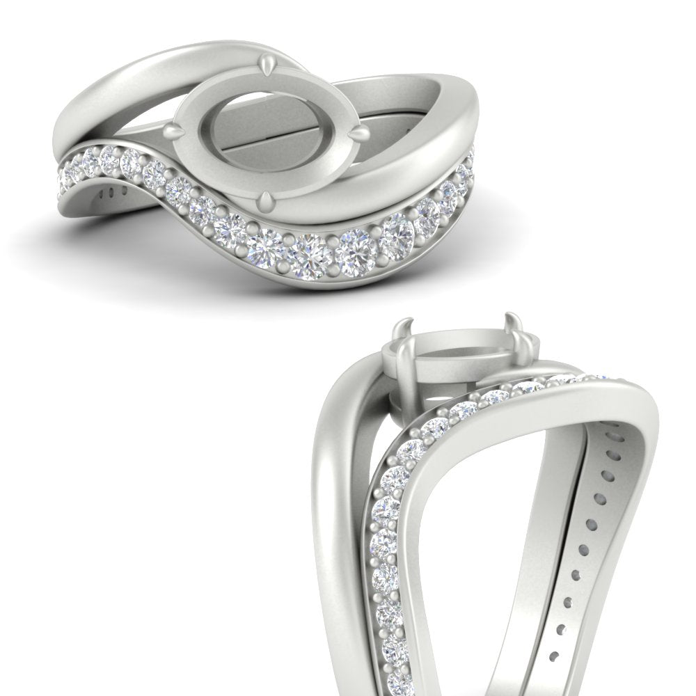 Swirl Semi Mount East West Wedding Ring Set