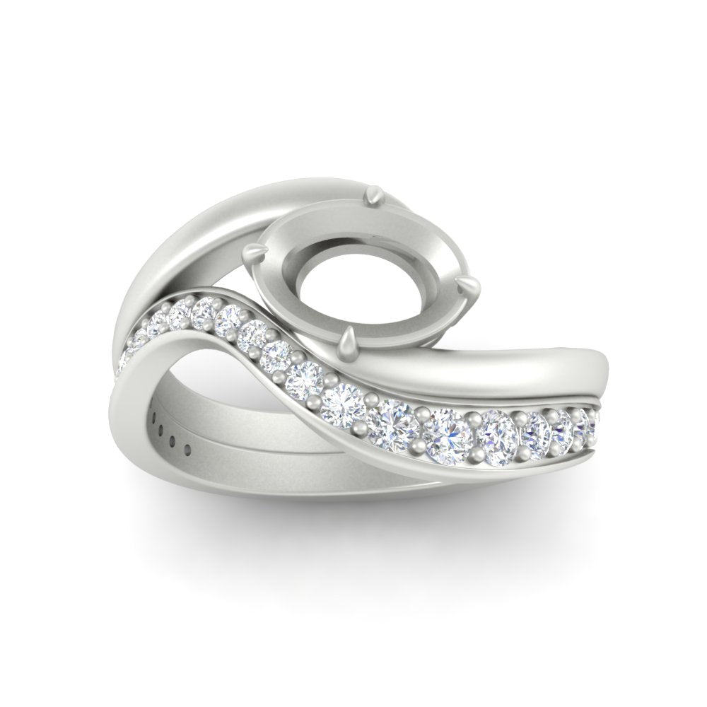Swirl Semi Mount East West Wedding Ring Set