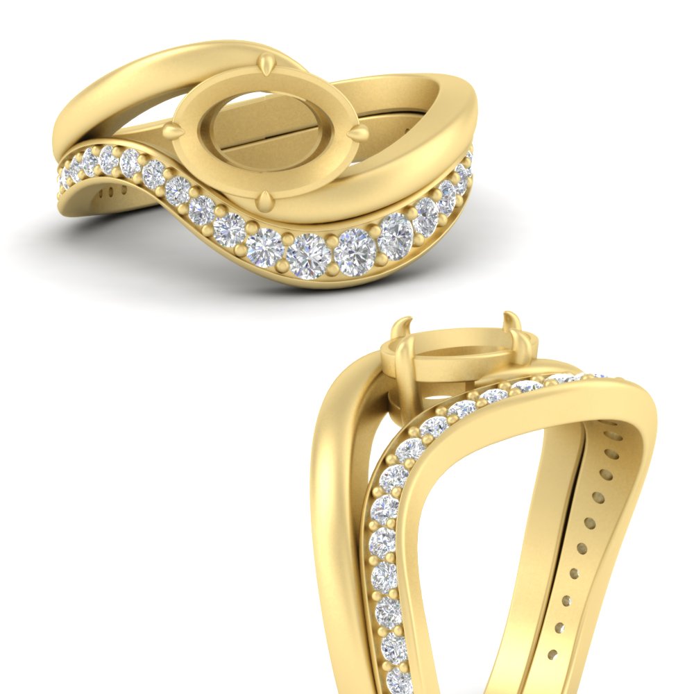 Swirl Semi Mount East West Wedding Ring Set