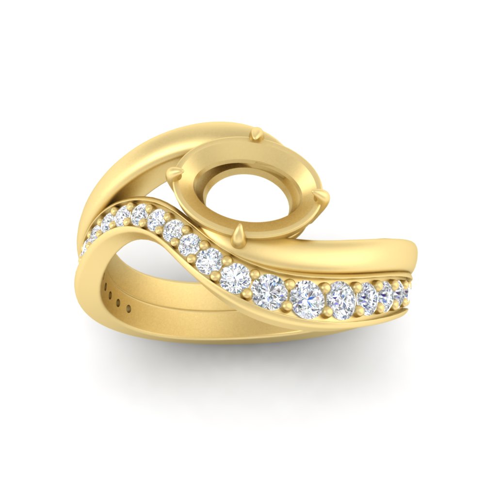 Swirl Semi Mount East West Wedding Ring Set