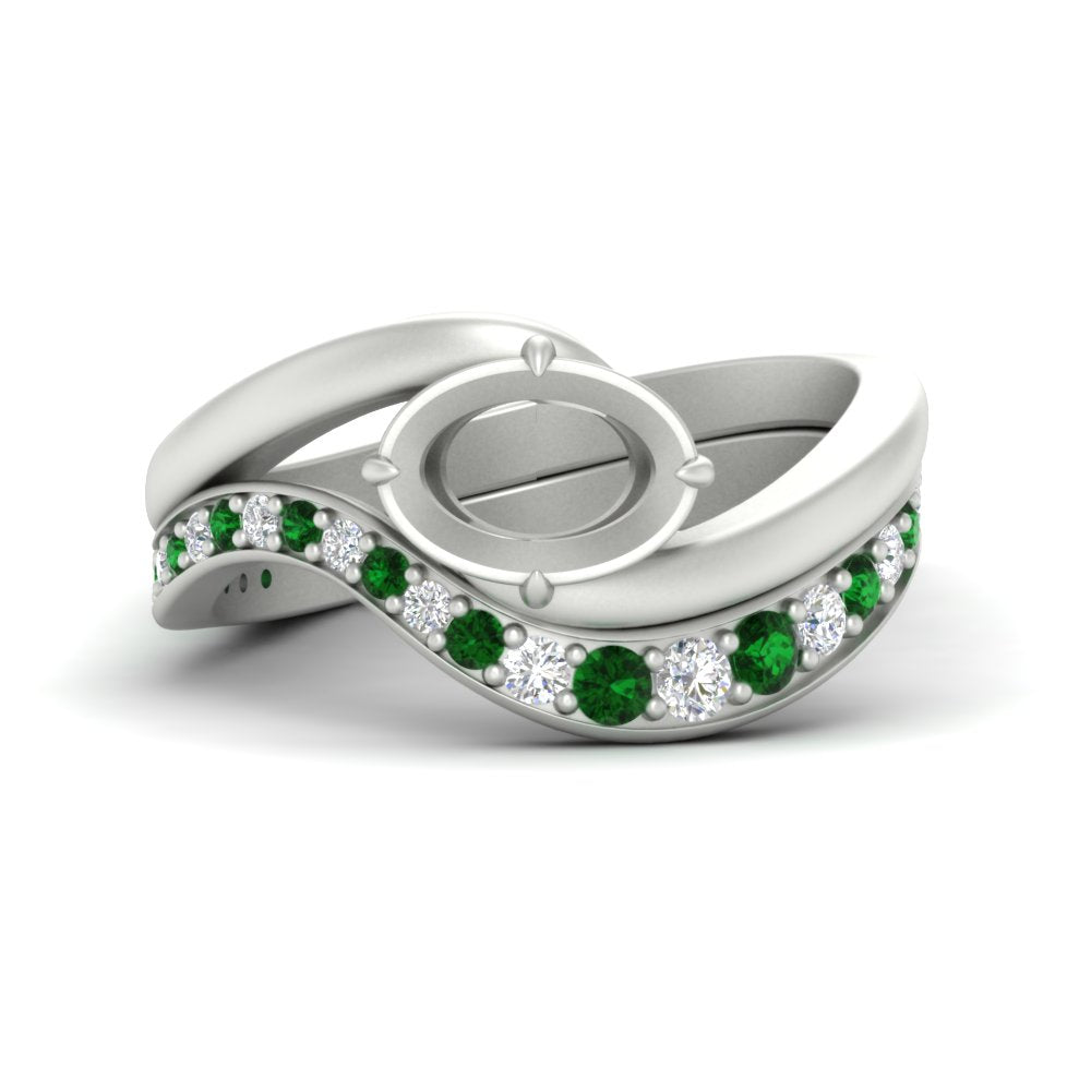Swirl Semi Mount East West Wedding Ring Set