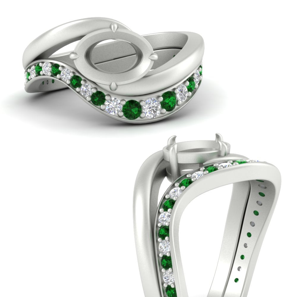 Swirl Semi Mount East West Wedding Ring Set