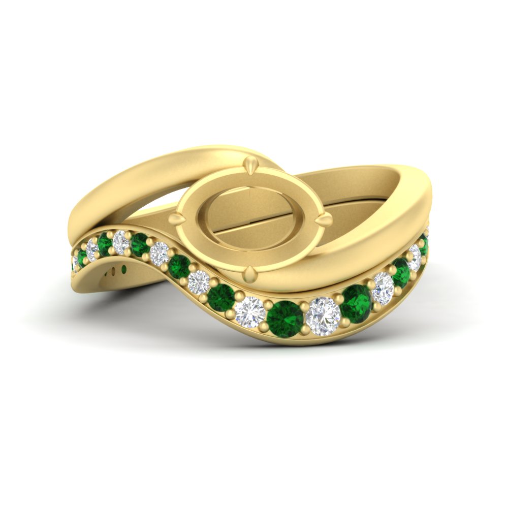 Swirl Semi Mount East West Wedding Ring Set