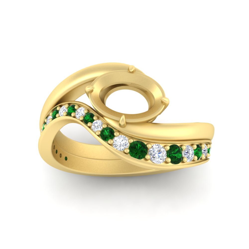 Swirl Semi Mount East West Wedding Ring Set