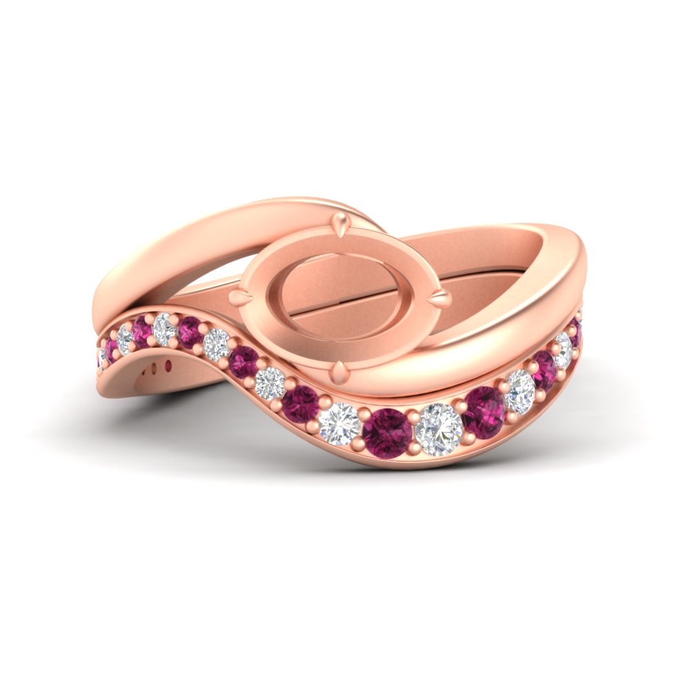 Swirl Semi Mount East West Wedding Ring Set