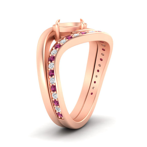 Swirl Semi Mount East West Wedding Ring Set