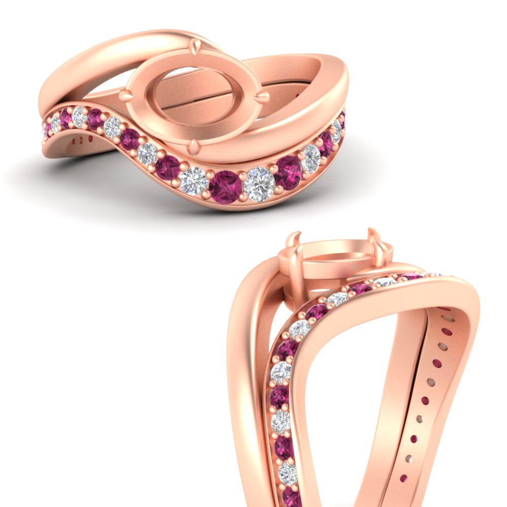 Swirl Semi Mount East West Wedding Ring Set