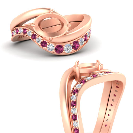 Swirl Semi Mount East West Wedding Ring Set