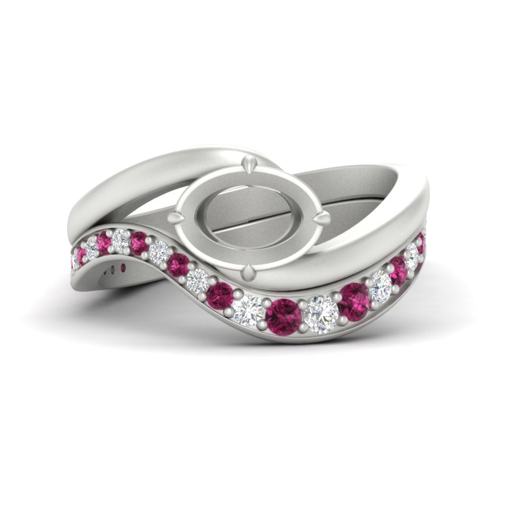 Swirl Semi Mount East West Wedding Ring Set
