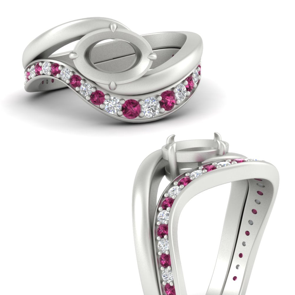 Swirl Semi Mount East West Wedding Ring Set