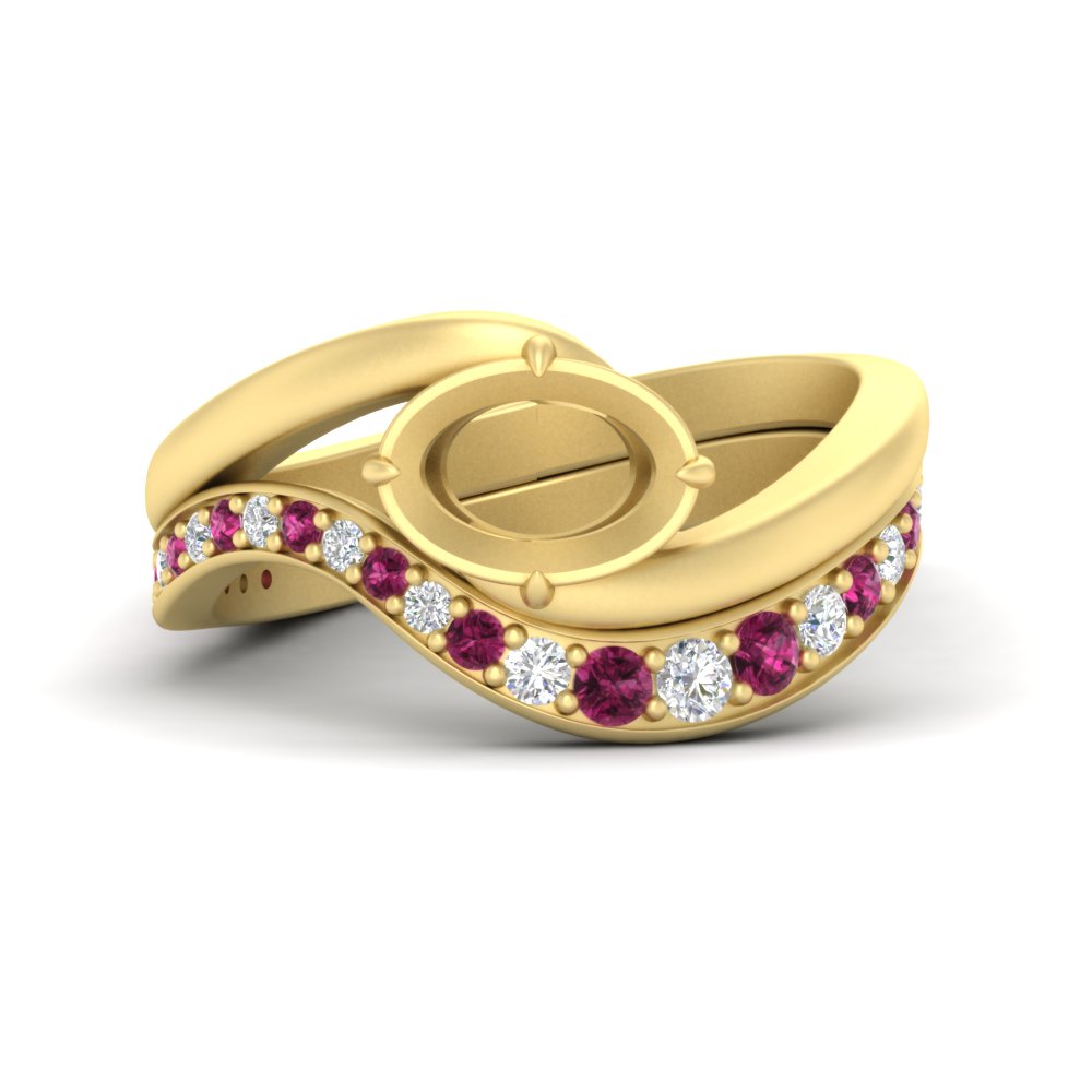 Swirl Semi Mount East West Wedding Ring Set