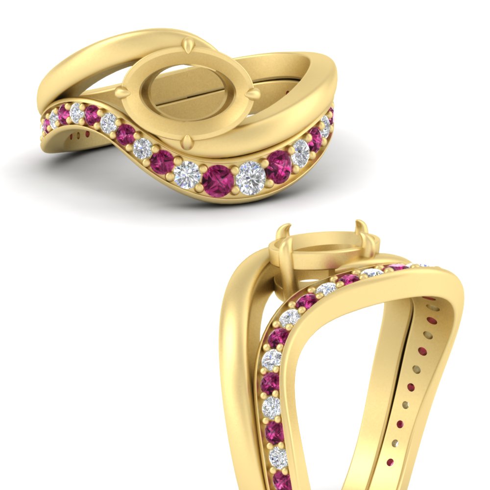 Swirl Semi Mount East West Wedding Ring Set