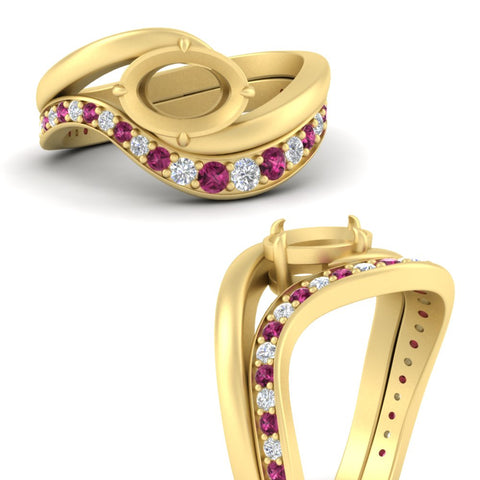 Swirl Semi Mount East West Wedding Ring Set