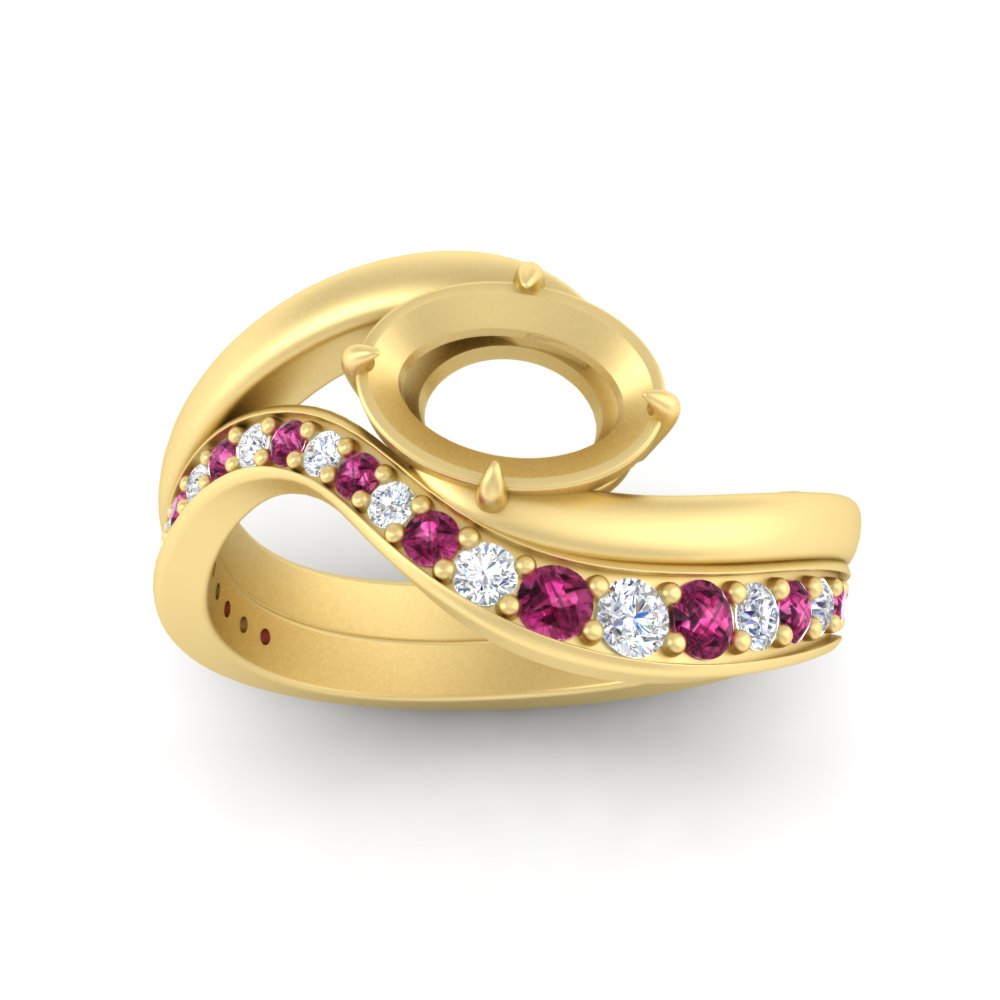 Swirl Semi Mount East West Wedding Ring Set
