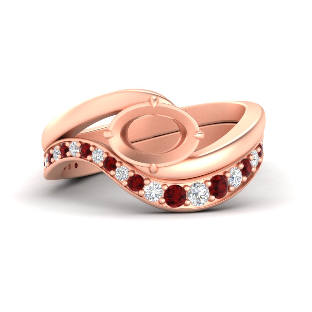 Swirl Semi Mount East West Wedding Ring Set