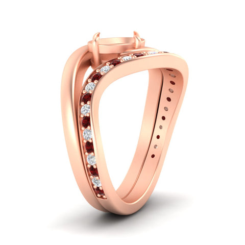 Swirl Semi Mount East West Wedding Ring Set