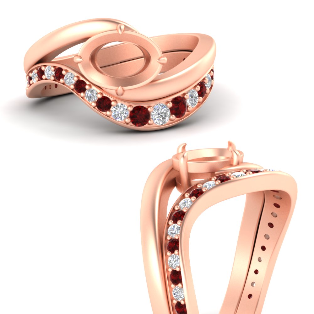 Swirl Semi Mount East West Wedding Ring Set