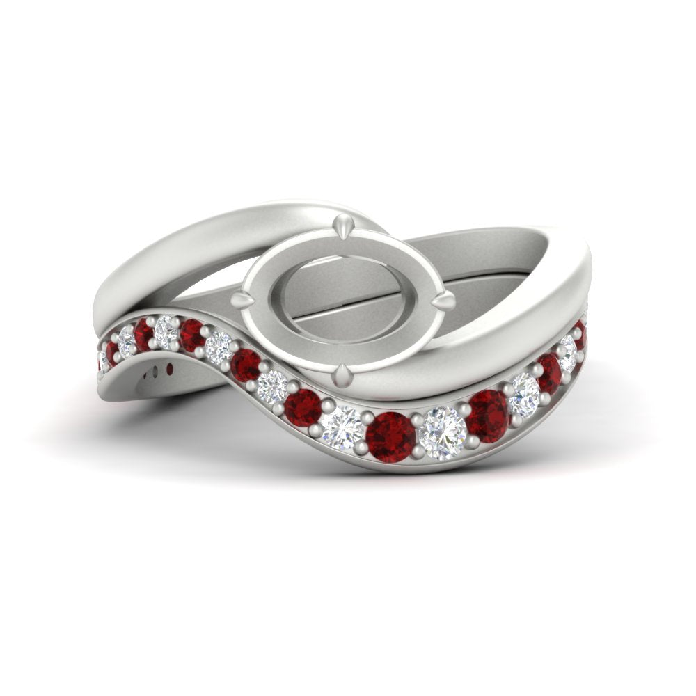 Swirl Semi Mount East West Wedding Ring Set
