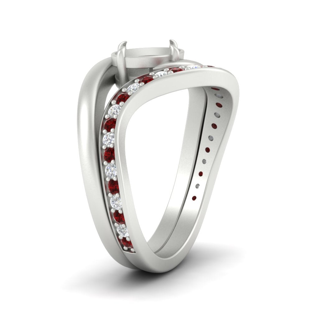Swirl Semi Mount East West Wedding Ring Set