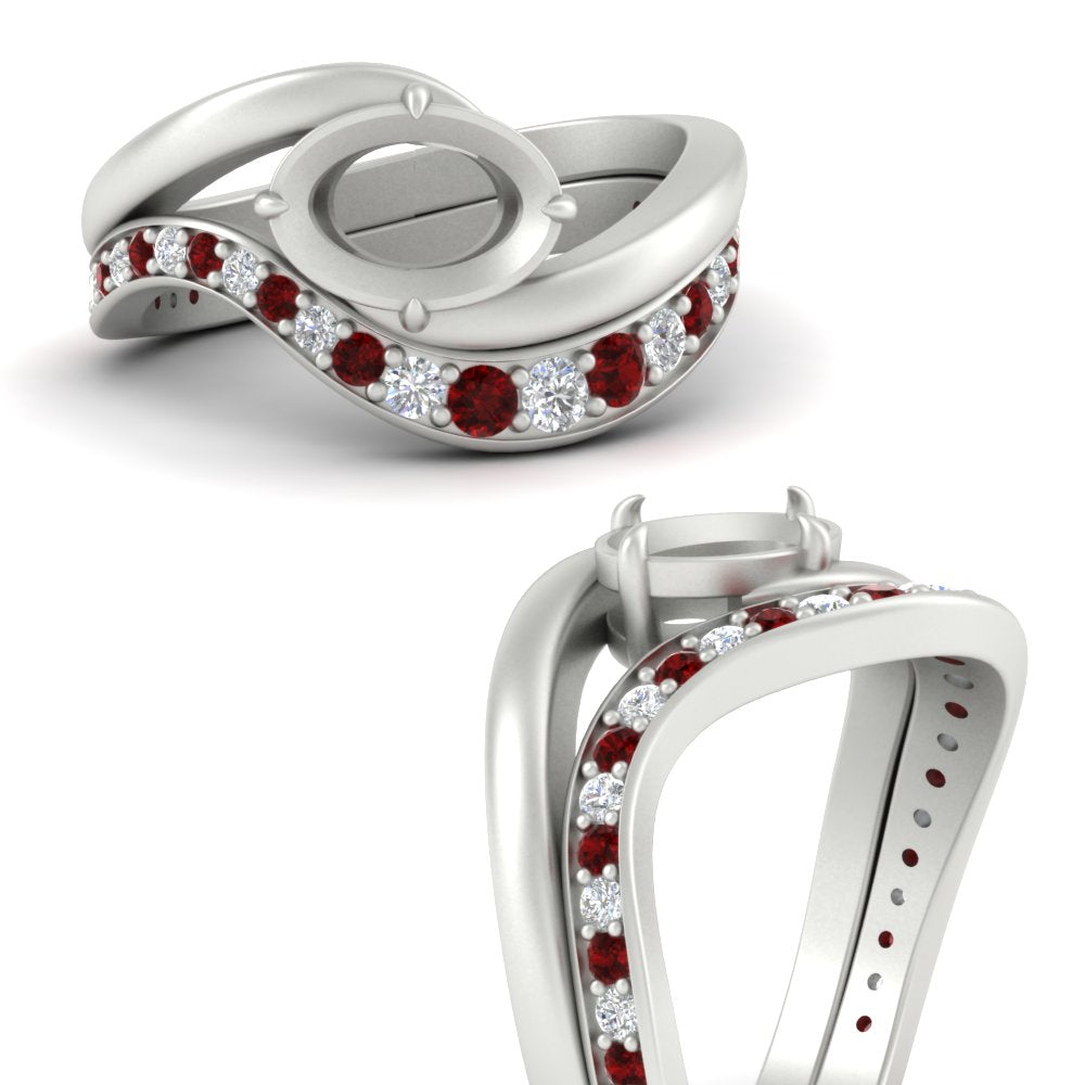 Swirl Semi Mount East West Wedding Ring Set