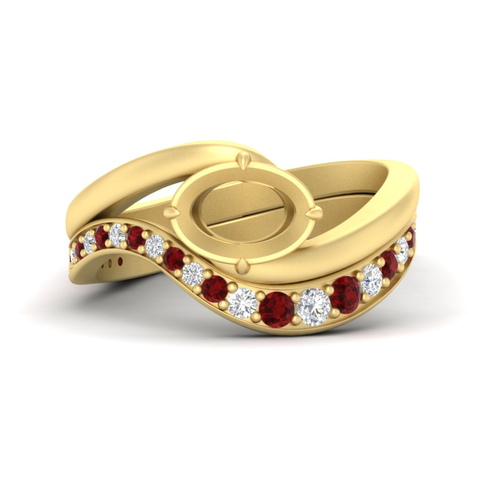 Swirl Semi Mount East West Wedding Ring Set