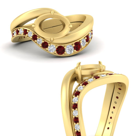 Swirl Semi Mount East West Wedding Ring Set