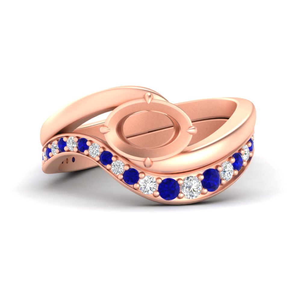 Swirl Semi Mount East West Wedding Ring Set
