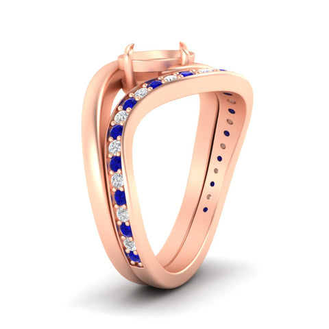Swirl Semi Mount East West Wedding Ring Set
