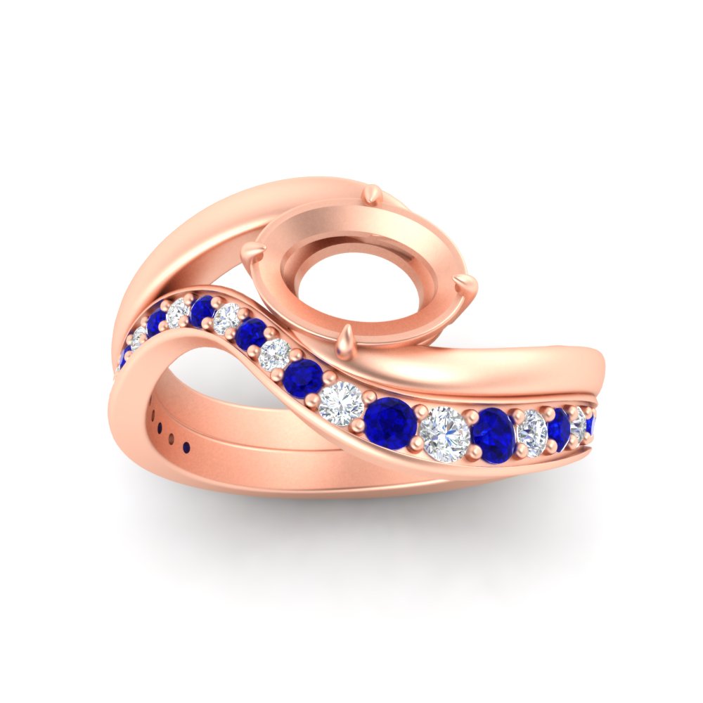 Swirl Semi Mount East West Wedding Ring Set