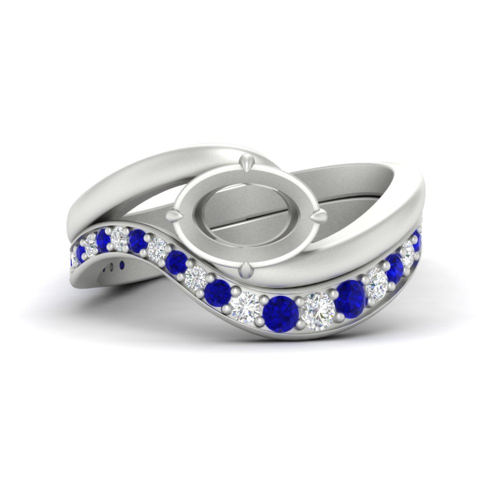 Swirl Semi Mount East West Wedding Ring Set