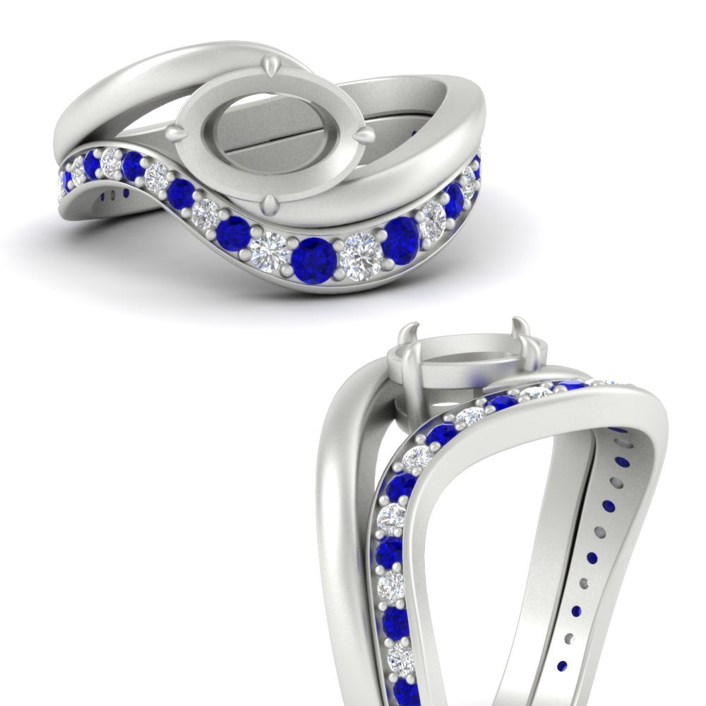 Swirl Semi Mount East West Wedding Ring Set