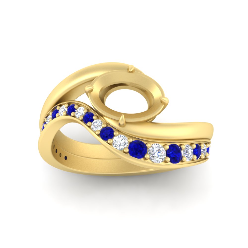 Swirl Semi Mount East West Wedding Ring Set