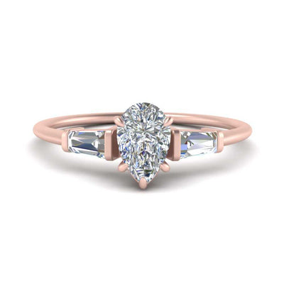 Pear Shaped Lab Made Baguette Side Stone Engagement Ring