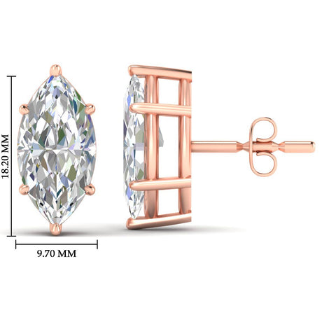 6 Prong Marquise Diamonds Solitaire Stud Earring in Basket Setting