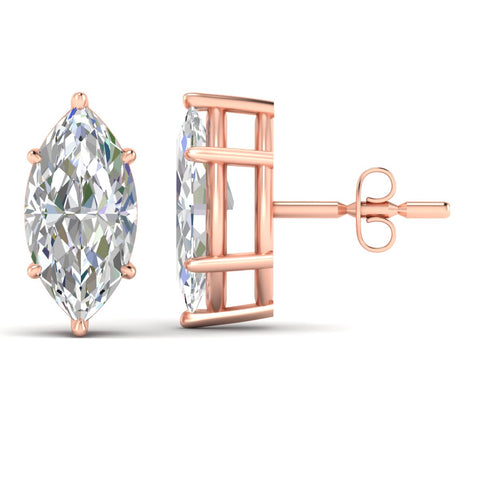 6 Prong Marquise Diamonds Solitaire Stud Earring in Basket Setting