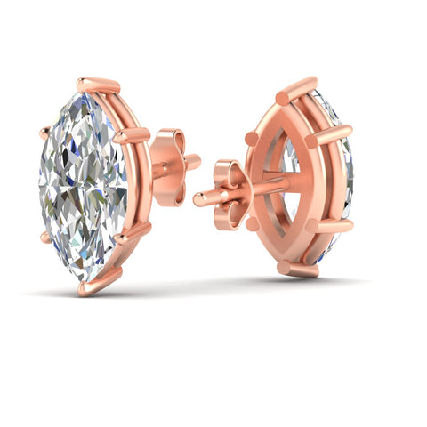 6 Prong Marquise Diamonds Solitaire Stud Earring in Basket Setting