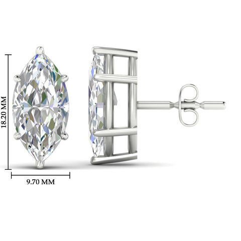 6 Prong Marquise Diamonds Solitaire Stud Earring in Basket Setting