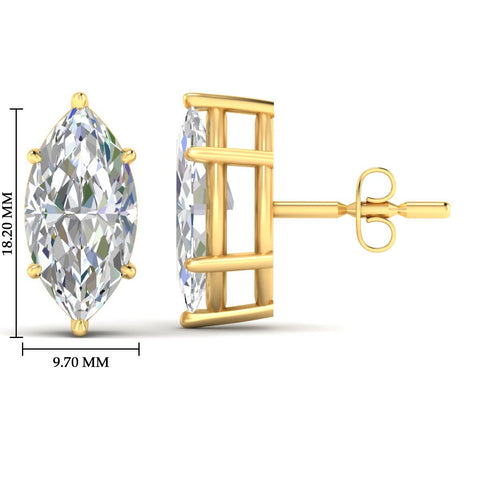 6 Prong Marquise Diamonds Solitaire Stud Earring in Basket Setting