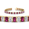 Load image into Gallery viewer, tennis-bracelet-basket-set-emerald-cut-20-carat-with-pink-sapphire-in-yellow-gold-FDBRC10449EMGSADRPIANGLE2-20.00CT-NL-YG.jpg