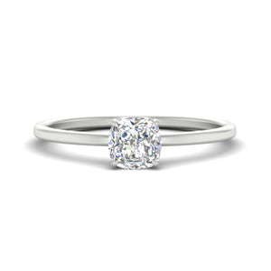 Cushion Cut Thin Classic Solitaire Ring
