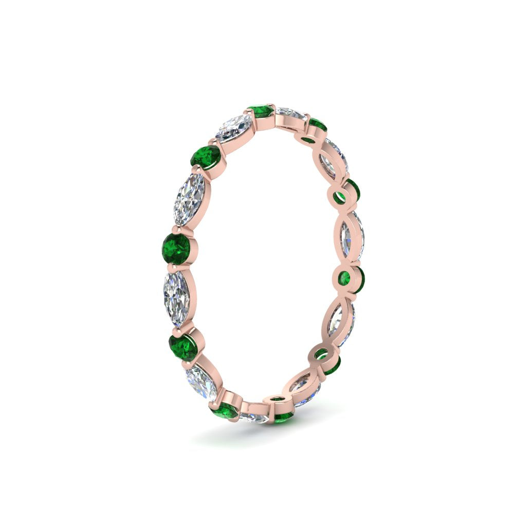 thin-marquise-and-round-eternity-wedding-band-with-emerald-in-rose-gold-FDEWB9403GEMGRANGLE2-NL-RG