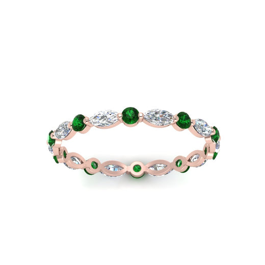 thin-marquise-and-round-eternity-wedding-band-with-emerald-in-rose-gold-FDEWB9403GEMGRANGLE5-NL-RG