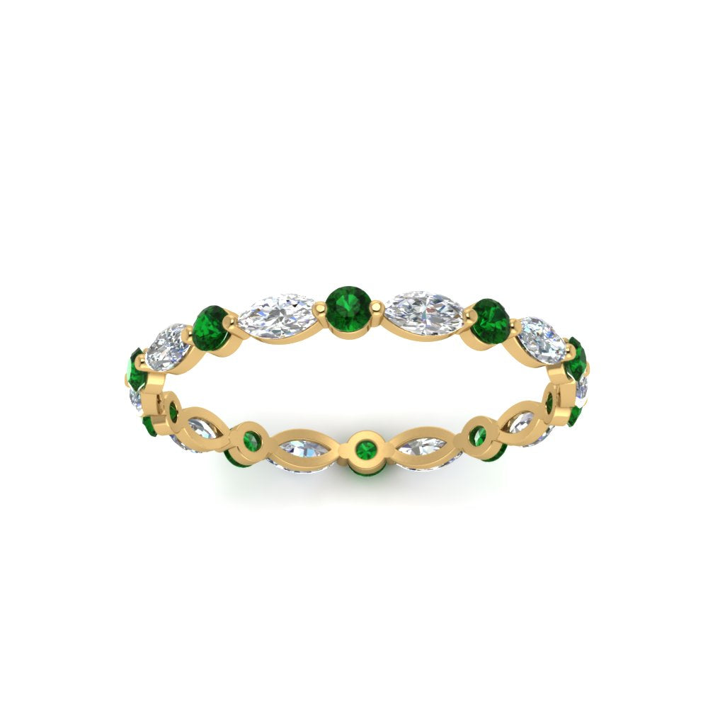 thin-marquise-and-round-eternity-wedding-band-with-emerald-in-yellow-gold-FDEWB9403GEMGRANGLE5-NL-YG